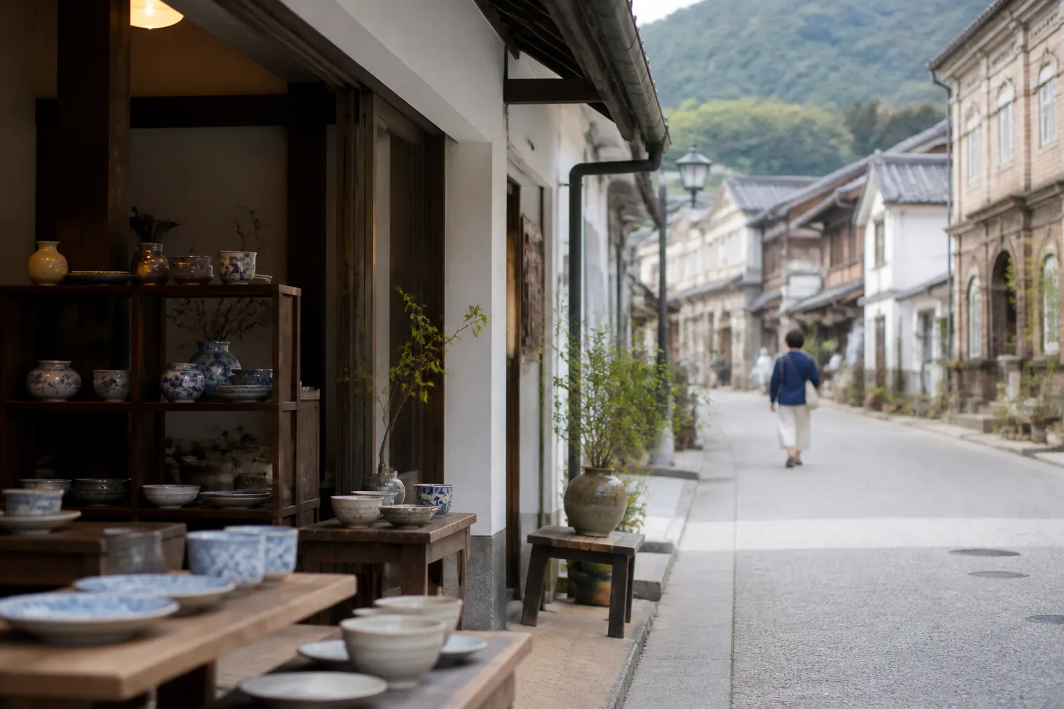 器の店と茶の時間を描いた編集画像
